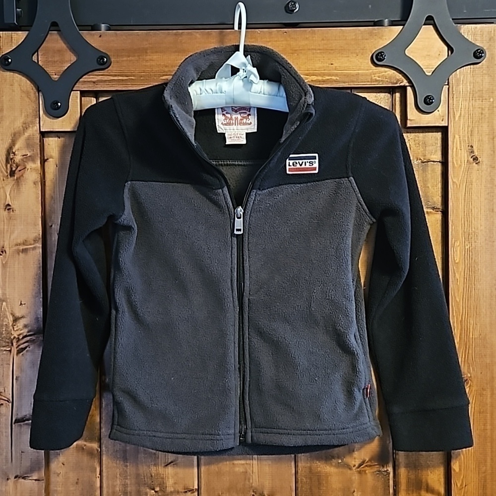 Levi's Boys Fleece Zip-Up Jacket Size 6-7 Black Grey